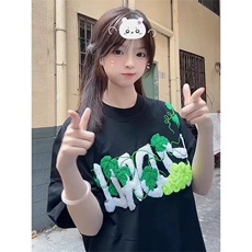 美式高街毛巾绣t恤男女夏季短袖宽松慵懒风情侣装上衣LW1022-p43，男装T恤，星座1008