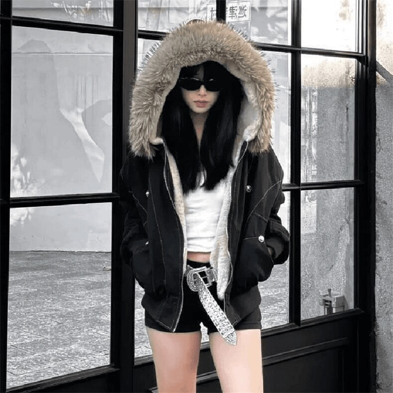 现货重磅boxy短款棉衣座山雕大毛毛领男女棉服水洗工装厚外套，男装棉衣，电商A486