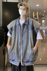美式复古垫肩牛仔马甲男潮牌设计感小众工装外套叠穿无袖坎肩背心，男装背心/马甲，星座505-2（原电商A260-1)
