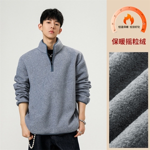 重磅加厚摇粒绒半开衫带帽卫衣W875-P55,男生胖人秋季搭配图片