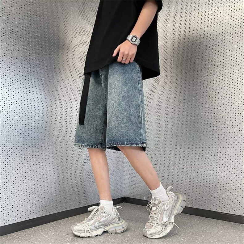 美式复古百搭牛仔短裤男女夏季宽松高街潮牌五分裤中裤子JM61-P40,男装牛仔裤,星座1008
