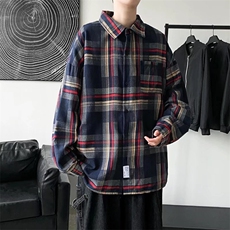 春季格子长袖衬衫男港风日系外套ins痞帅衬衣CK1819P35，男装衬衫，星座1116-2