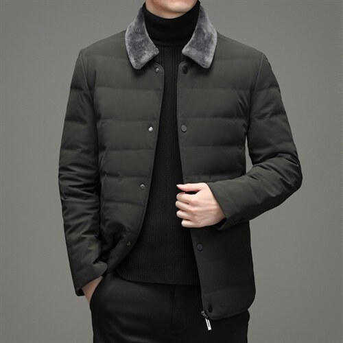 21冬季新款90羽绒服男翻领宽松休闲简约百搭毛领外套DD21703-P250，男装羽绒服，电商B212（原钱塘6029）