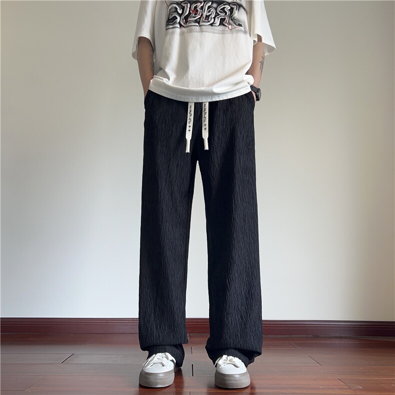 夏季新款高级纹理垂感冰丝裤宽松休闲裤B315-K24195-特p35控68,男装休闲裤,电商B315