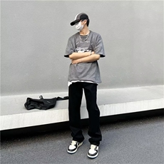 cleanfit黑色微喇牛仔裤男春秋款美式高街vibe裤子修身显瘦直筒裤，男装牛仔裤，星座412-3