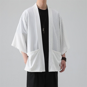 风夏季披风男女情侣宽松日系冰丝防晒服条纹风衣xz815-808p35图片