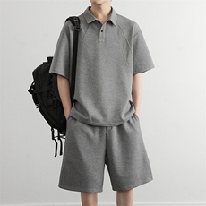 直播高品质两件套夏季潮流休闲运动翻领Polo＋五分短裤，男装休闲套装，星座914