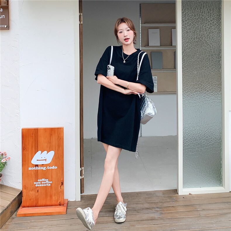 夏季新品！简约大气黑色宽松大版T恤中裙B208-9058-P125K188图片