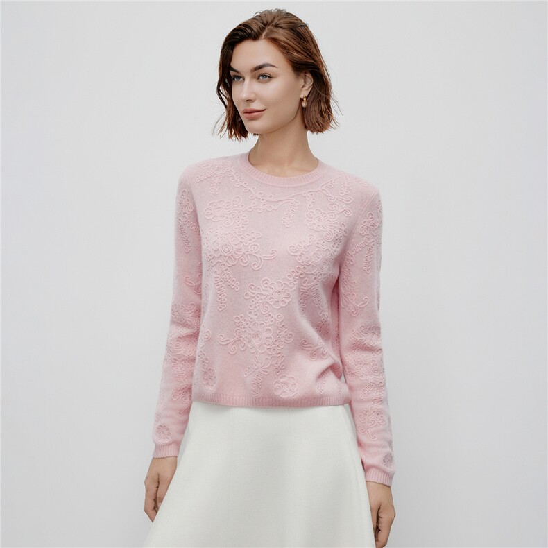2025秋冬季新款时尚设计感钩花装饰针山羊绒织衫毛衣女，女装羊绒衫，阿舍尔精品