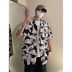 2023港风文艺衬衫男夏季宽松潮流五分袖衬衣复古百搭，男装衬衫，星座716-3