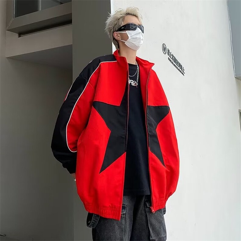 小众拼色星星冲锋衣ins男女宽松棒球服嘻哈夹克外套1264-P65,男装夹克,星座910-5