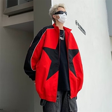 小众拼色星星冲锋衣ins男女宽松棒球服嘻哈夹克外套1264-P65，男装夹克，星座910-5