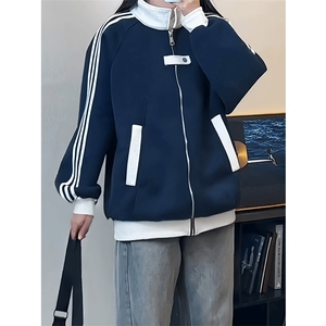 抖音得物高品质26春装美式高街结构拼接织带翻领卫衣夹克外套W113图片