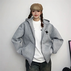 抖音得物高品质350克秋冬双头双拉链卫衣开衫外套AW7403，女装短外套，电商A443