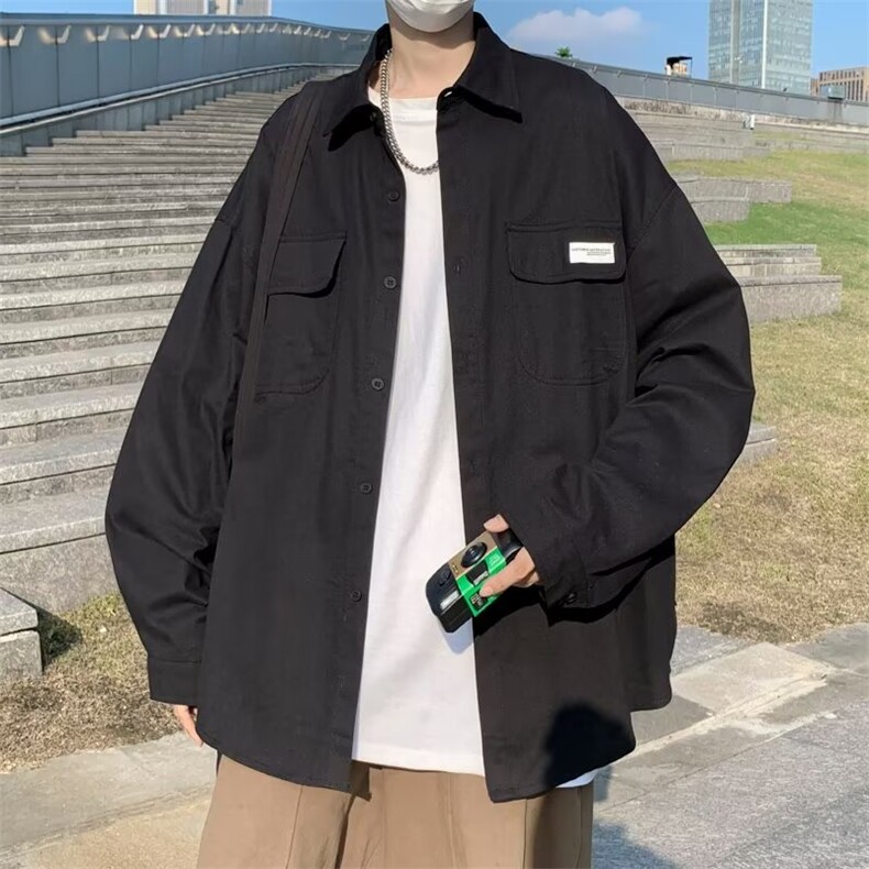 日系工装长袖衬衫男秋季韩版ins潮牌宽松休闲衬衣外套W6001-P35,男装衬衫,星座512-2