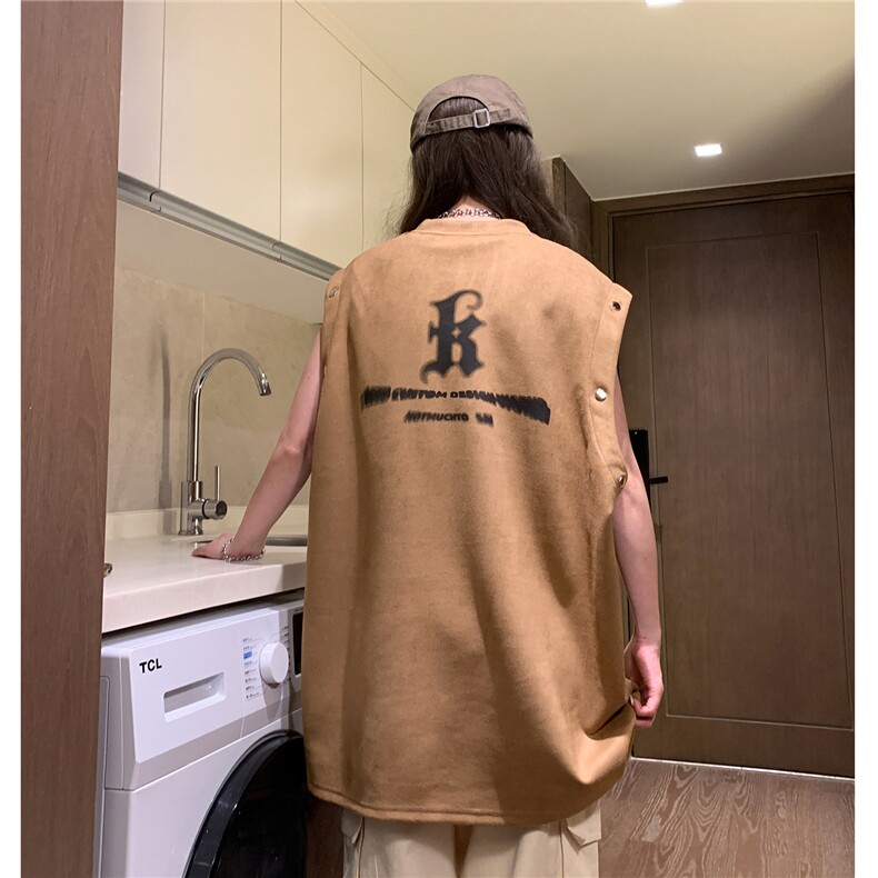 中性夏装新款麂皮绒印花可拆卸圆领宽松短袖T恤女背心D286P38,男装背心/马甲,电商A335-1（原A458）