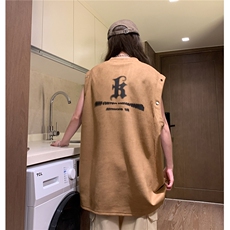 中性夏装新款麂皮绒印花可拆卸圆领宽松短袖T恤女背心D286P38，男装背心/马甲，电商A335-1（原A458）