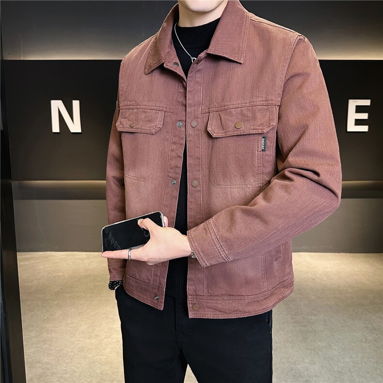 加绒加厚秋冬季夹克外套男2025新款全棉水洗上衣 A313-99528-P145图片