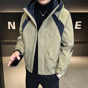 M-3XL B353 2559 P220 黑色2025连帽冬季男士拼接羽绒服加厚外套图片