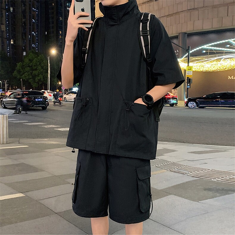 工装套装XZ5513-TP65控价98潮牌夏季工装短袖衬衫套装帅气搭配,男装衬衫,电商A102-1