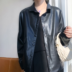 时尚韩版宽松显瘦百搭黑色皮衣外套女秋冬季新款气质休闲上衣图片