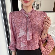 BAO现货2026春季新款时尚气质优雅立领减龄显瘦长袖百搭衬衣，女装衬衫，时尚俏佳人