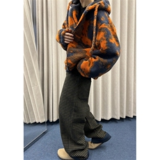 WT109-P110橙色火烧云扎染连帽男羊羔毛保暖厚外套，男装棉衣，星座1501-3