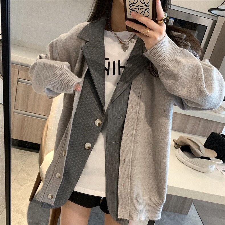 8953西装领针织开衫，女装西装，XTZ style