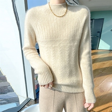 25秋冬新款100纯羊毛衫女半高领扭花加厚套头毛衣羊绒针织打底衫，女装羊毛衫，暮绒羊羊绒