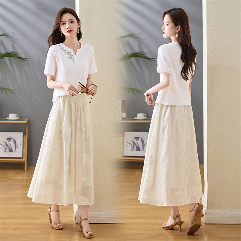 棉麻女2025夏季新款女装搭配一整套小香风上衣半身裙子，女装半身裙，倪叶myz
