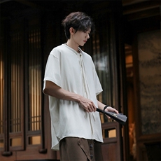 风短袖衬衫男夏季新中式宽松休闲百搭设计感衬衣外套CX88-p40，男装衬衫，星座1008