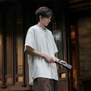 风短袖衬衫男夏季新中式宽松休闲百搭设计感衬衣外套CX88-p40图片