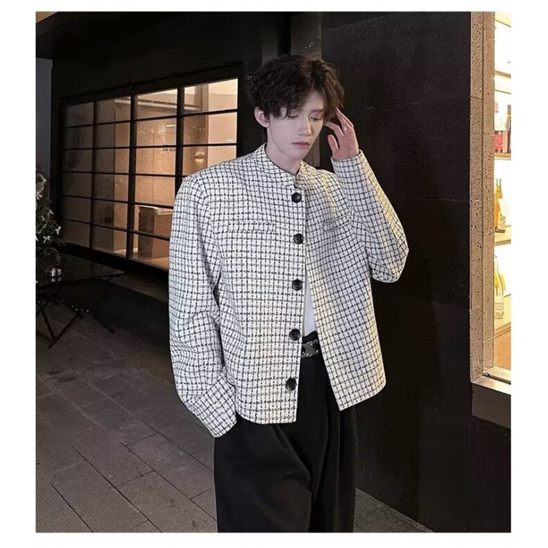 网络图黑格小香风休闲外套男士25年秋季新品夹克,男装夹克,星座410-6（原星座1304-1）