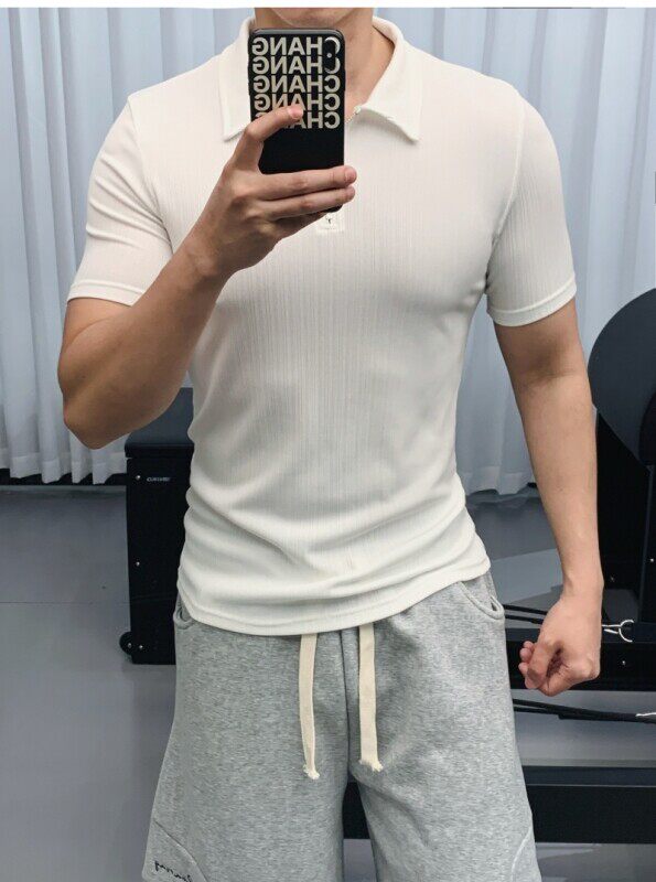 档口图230克高弹运动休闲POLO衫轮廓线紧身健身短袖T恤男P33,男装T恤,电商C306-1