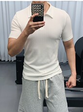 档口图230克高弹运动休闲POLO衫轮廓线紧身健身短袖T恤男P33，男装T恤，电商C306-1