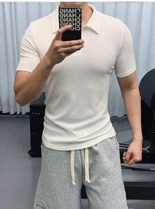 档口图230克高弹运动休闲POLO衫轮廓线紧身健身短袖T恤男P33图片