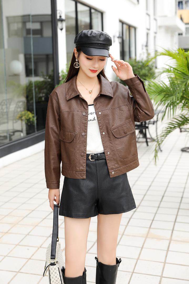 PU短款洗水皮衣，女装皮衣，艾慕缇(1F)