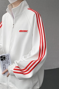 8XL-M条纹撞色开衫新年红卫衣运动套装潮牌运动服校园风TZ114P118图片