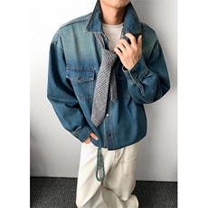 复古蓝色牛仔衬衫男女2025春秋冬季新款长袖夹克外套CJ56，男装衬衫，星座1116A（原606A-3）