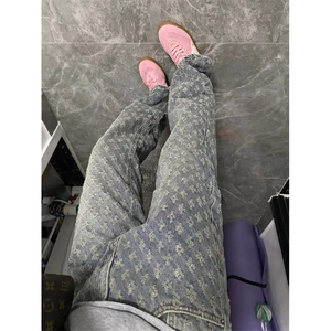 【有货】提花满印牛仔裤男夏季美式复古直筒裤子KZT63HH-特P45