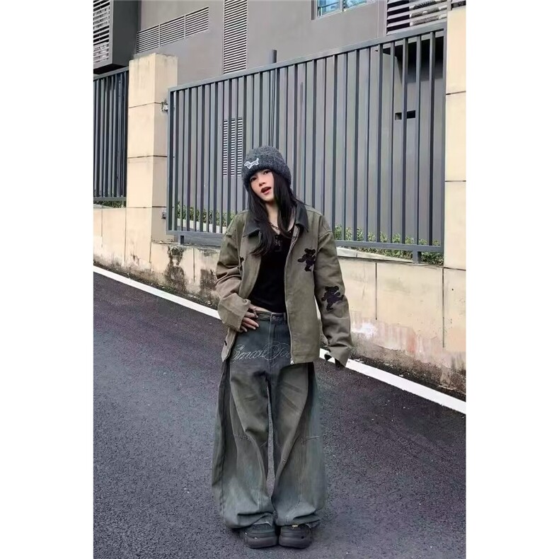 小熊刺绣夹克男女秋冬新款设计感洋气宽松中性风夹克外套JA272,男装夹克,星座516A