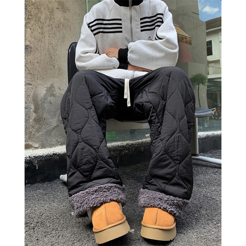 羊羔绒羽绒棉裤男冬季加厚抗寒直筒休闲裤美式复古运动长裤,男装休闲裤,星座410-7
