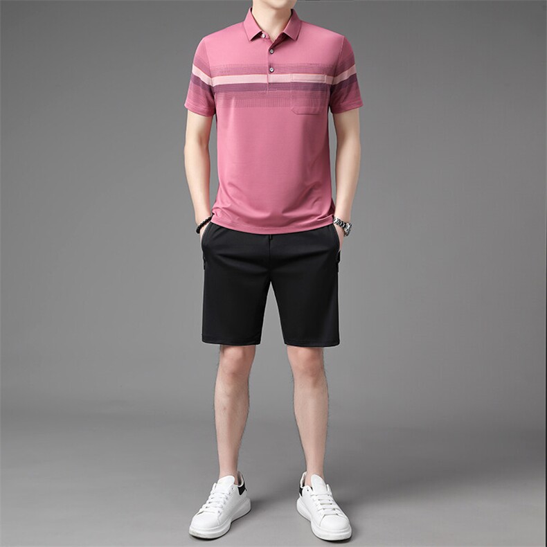 夏季中老年休闲运动套装冰丝短袖短裤爸爸装两件套爷爷衣服，男装休闲套装，钱塘6003（原4033）