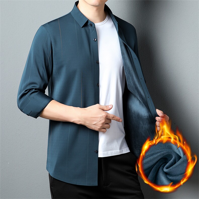 H6075钱塘2020-3中年男士秋季新款商务休闲厚款加绒衬衣P85,男装衬衫,钱塘207-3