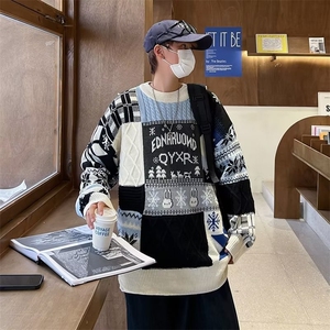 毛衣男港味2023秋季复古英文字母日系针织衫A506P60图片