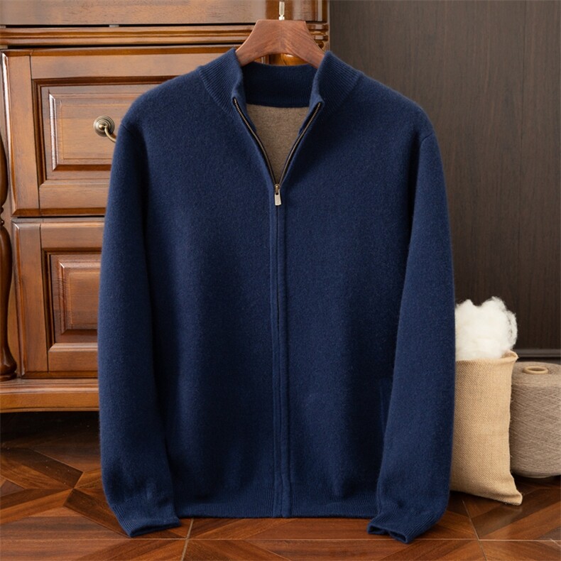 2024秋季新款羊绒莱卡半高领长袖开衫，男装羊绒开衫，米亚康羊绒