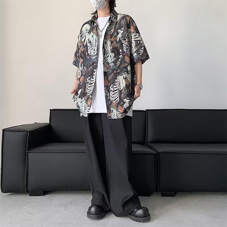 2024夏季新款男式短袖衬衫休闲印花纽扣衬衫夏威夷风格CY837-P30,男装衬衫,星座412-2