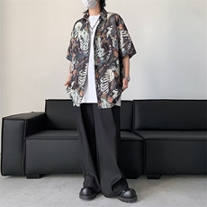 2024夏季新款男式短袖衬衫休闲印花纽扣衬衫夏威夷风格CY837-P30，男装衬衫，星座412-2