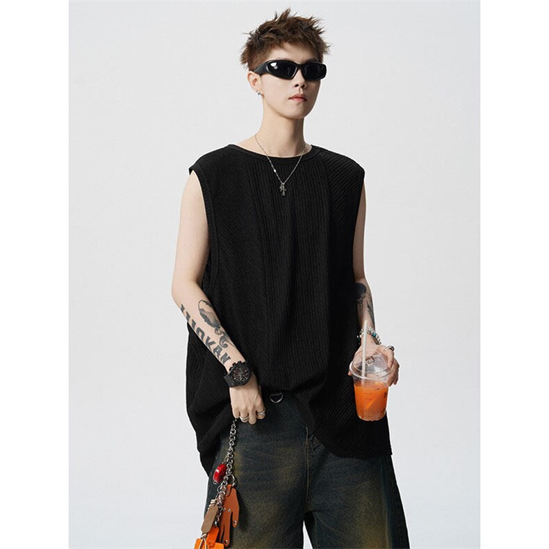 BX1146-特P25控48肌理感坎肩冰丝背心男夏宽松运动健身无袖T恤，男装背心/马甲，电商A059