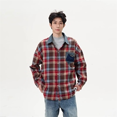 1506A/GJ020/P44美式复古格子衬衫外套男小众高级感宽松潮牌痞帅，男装衬衫，星座1506A